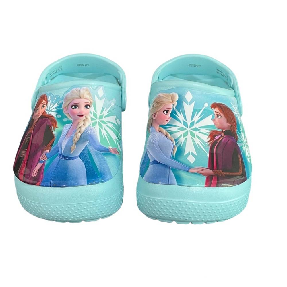 CROCS Kids size 3 with Frozen ll Disney Princesses Aqua & White shoes Anna Elsa